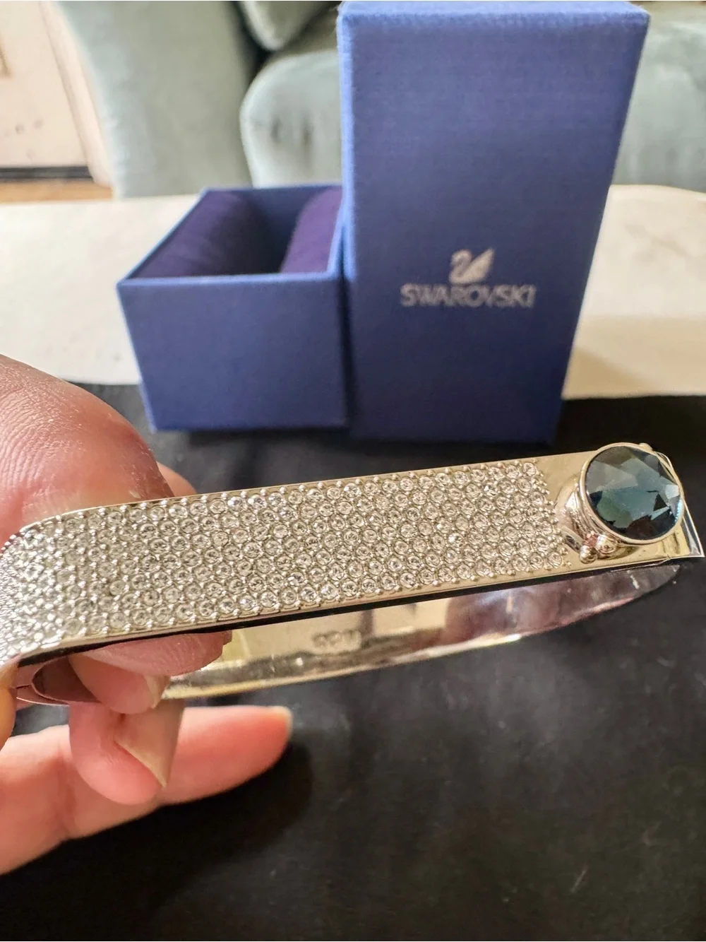 Swarovski Pavé Crystal Bangle with Blue Crystal Accent